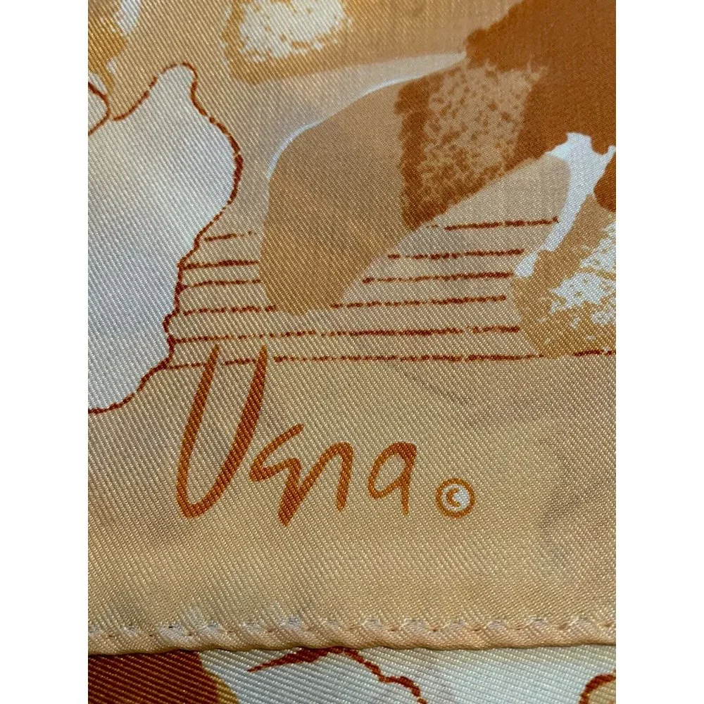 Vintage Vera‎ Floral Scarf Poppies Cream Tan Gold Brown 14